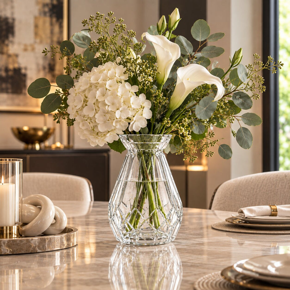 Vase en Cristal Taillé en Design Rétro pour Fleurs