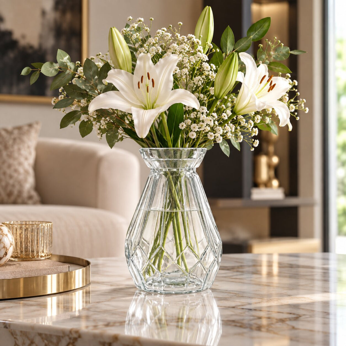 Vase en Cristal Taillé en Design Rétro pour Fleurs