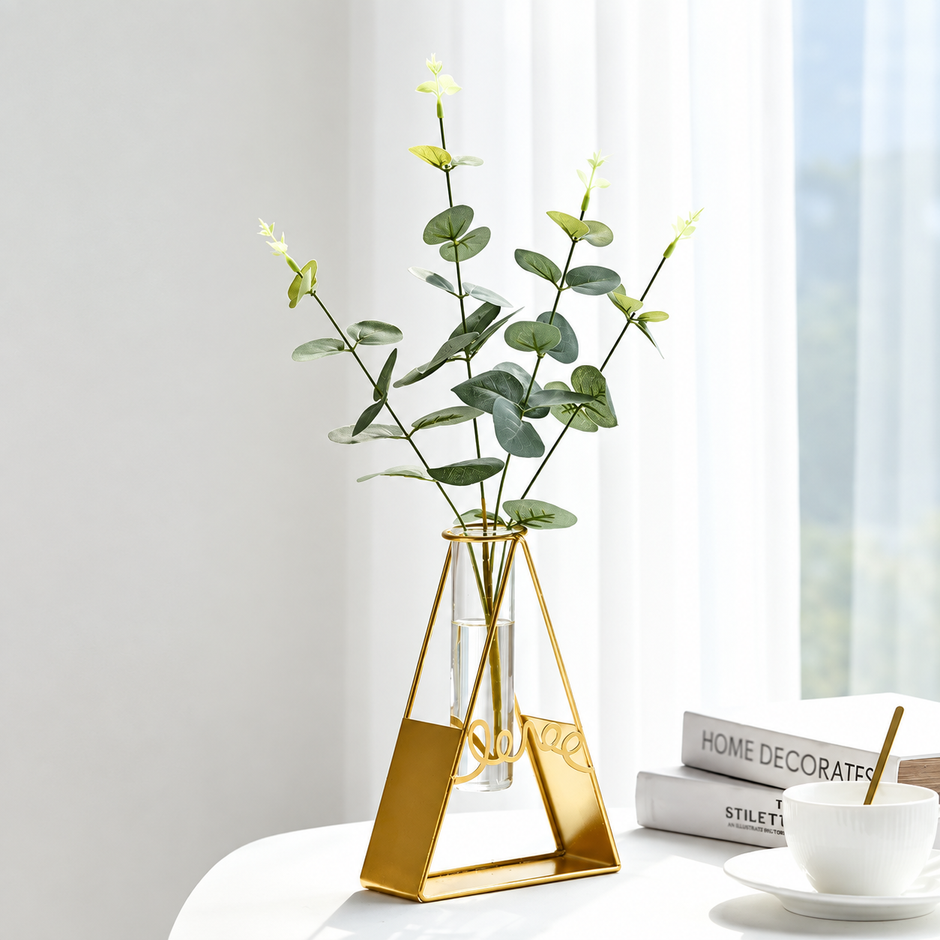Vase en Fer et Verre pour Fleurs Hydroponiques