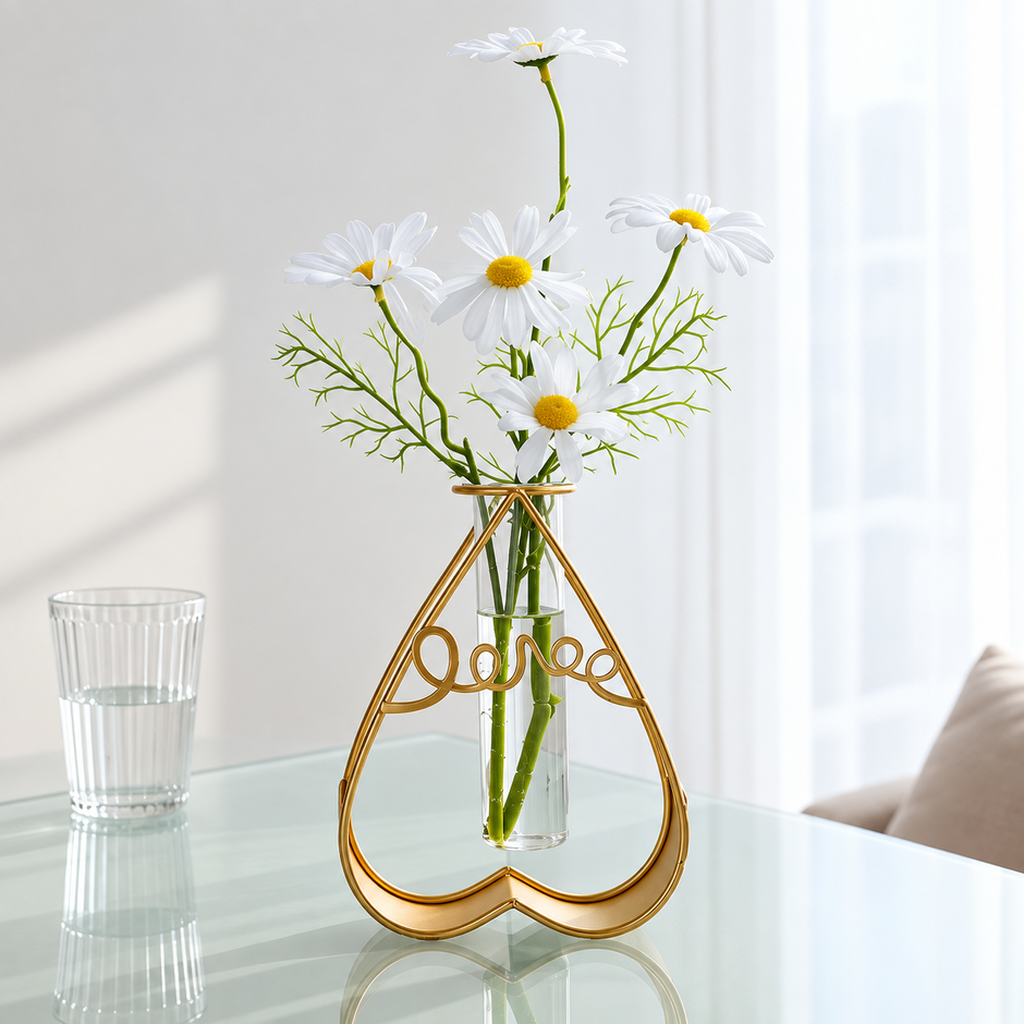 Vase en Fer et Verre pour Fleurs Hydroponiques