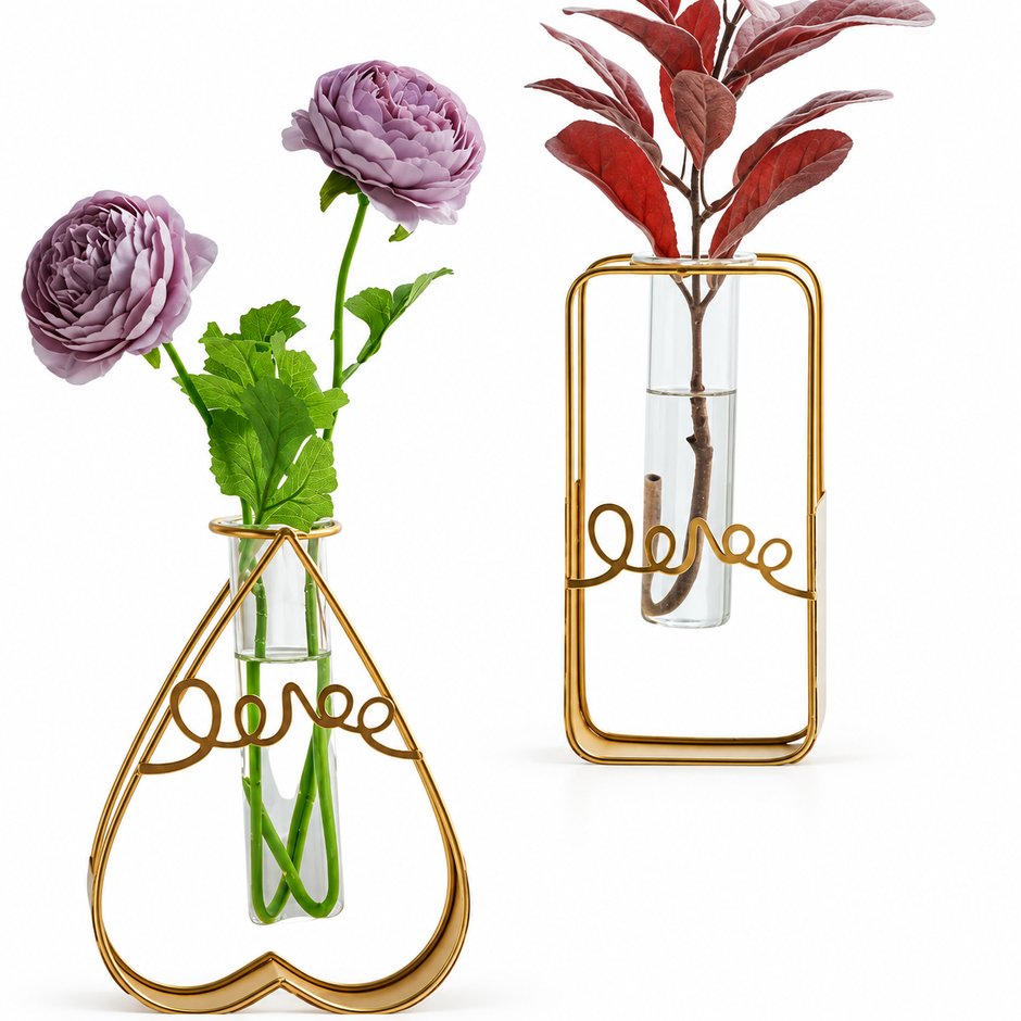 Vase en Fer et Verre pour Fleurs Hydroponiques