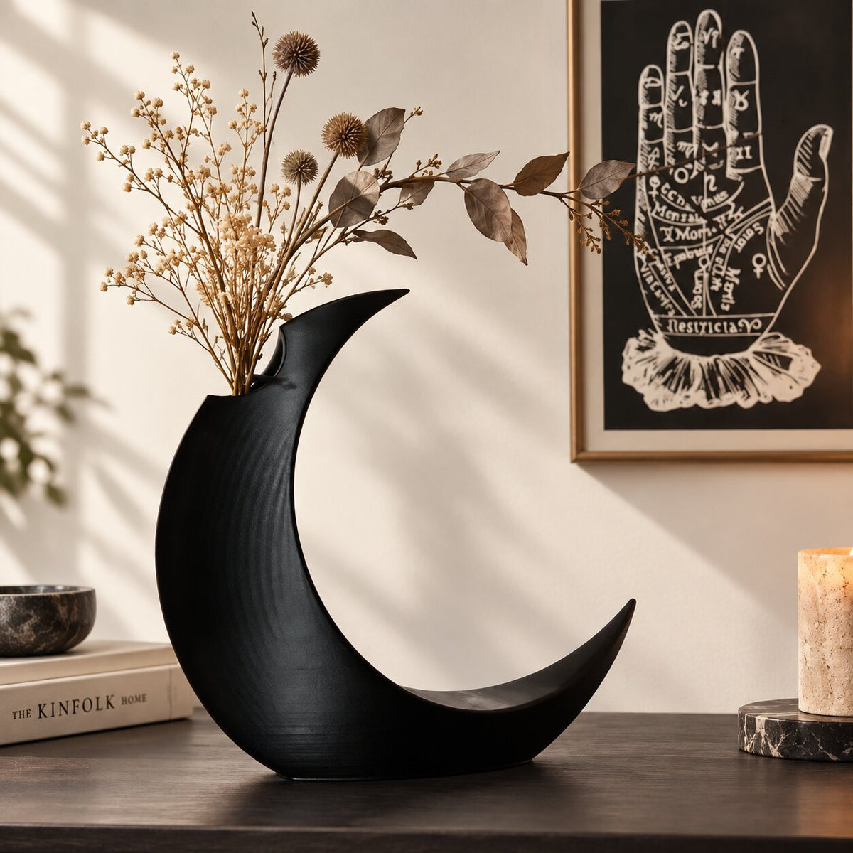 Vase en Forme de Lune pour Fleurs Sechées