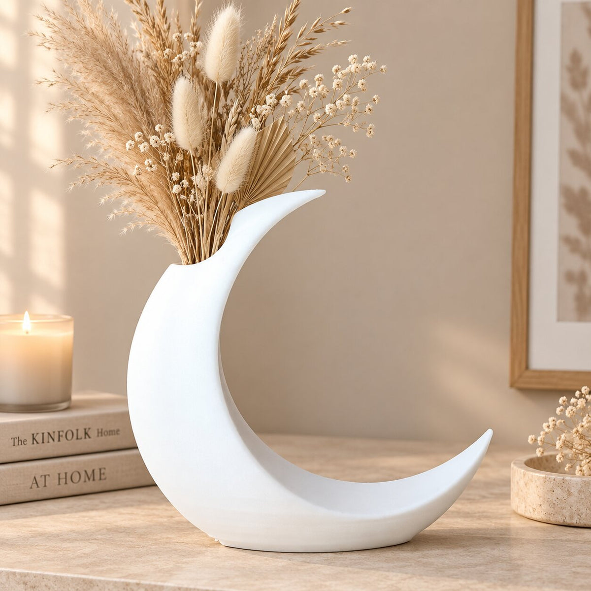 Vase en Forme de Lune pour Fleurs Sechées
