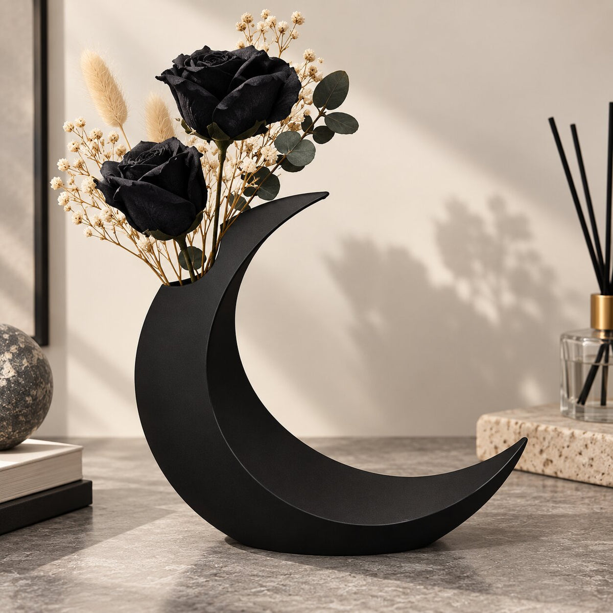 Vase en Forme de Lune pour Fleurs Sechées