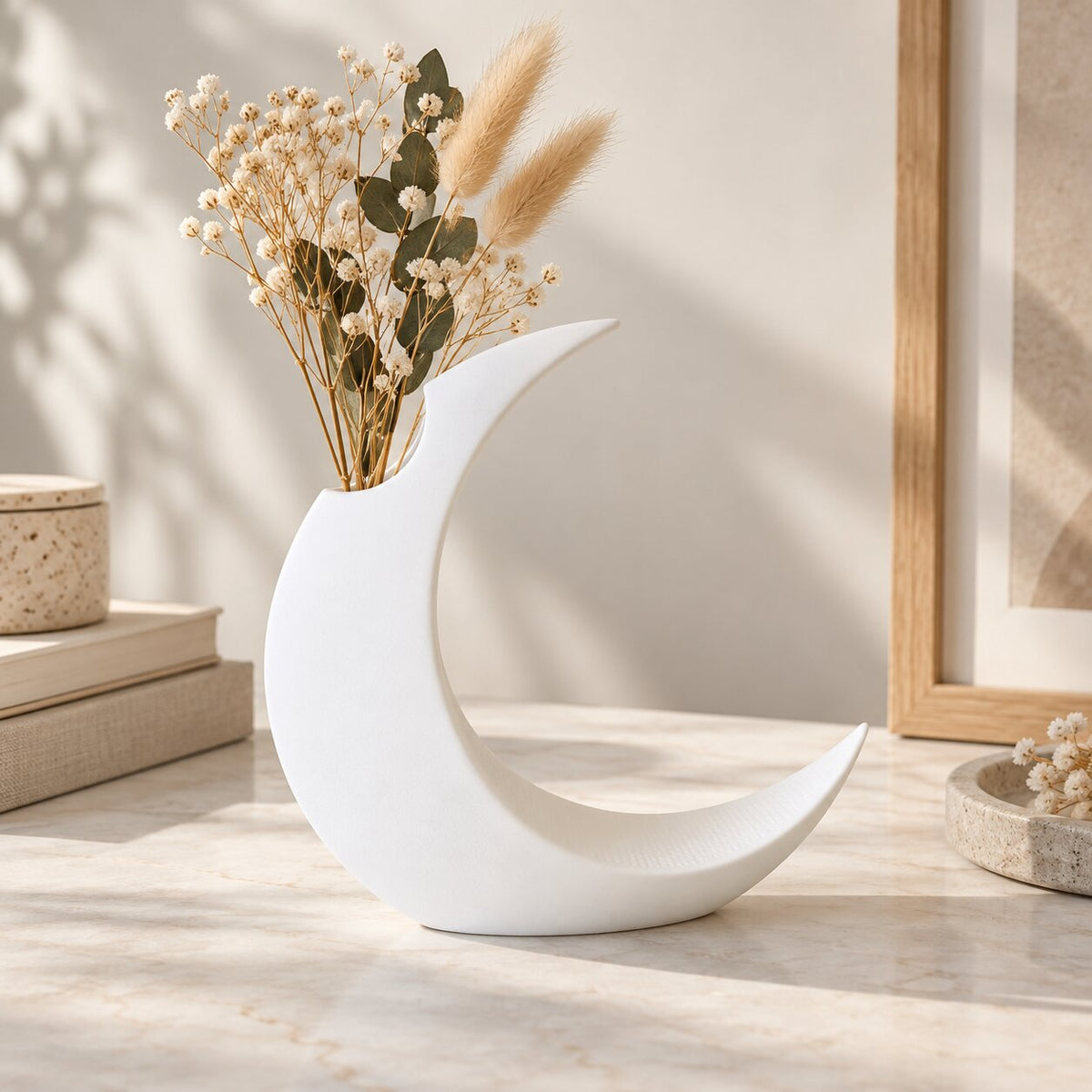 Vase en Forme de Lune pour Fleurs Sechées