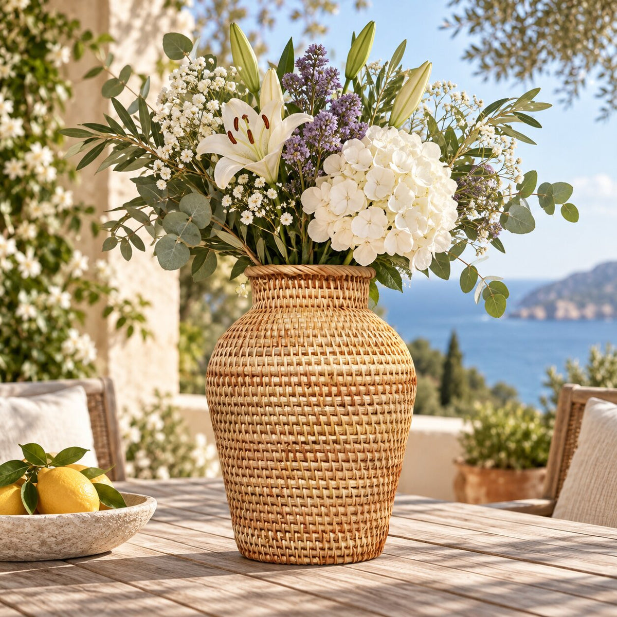 Vase en Osier Style Bohème pour Fleurs