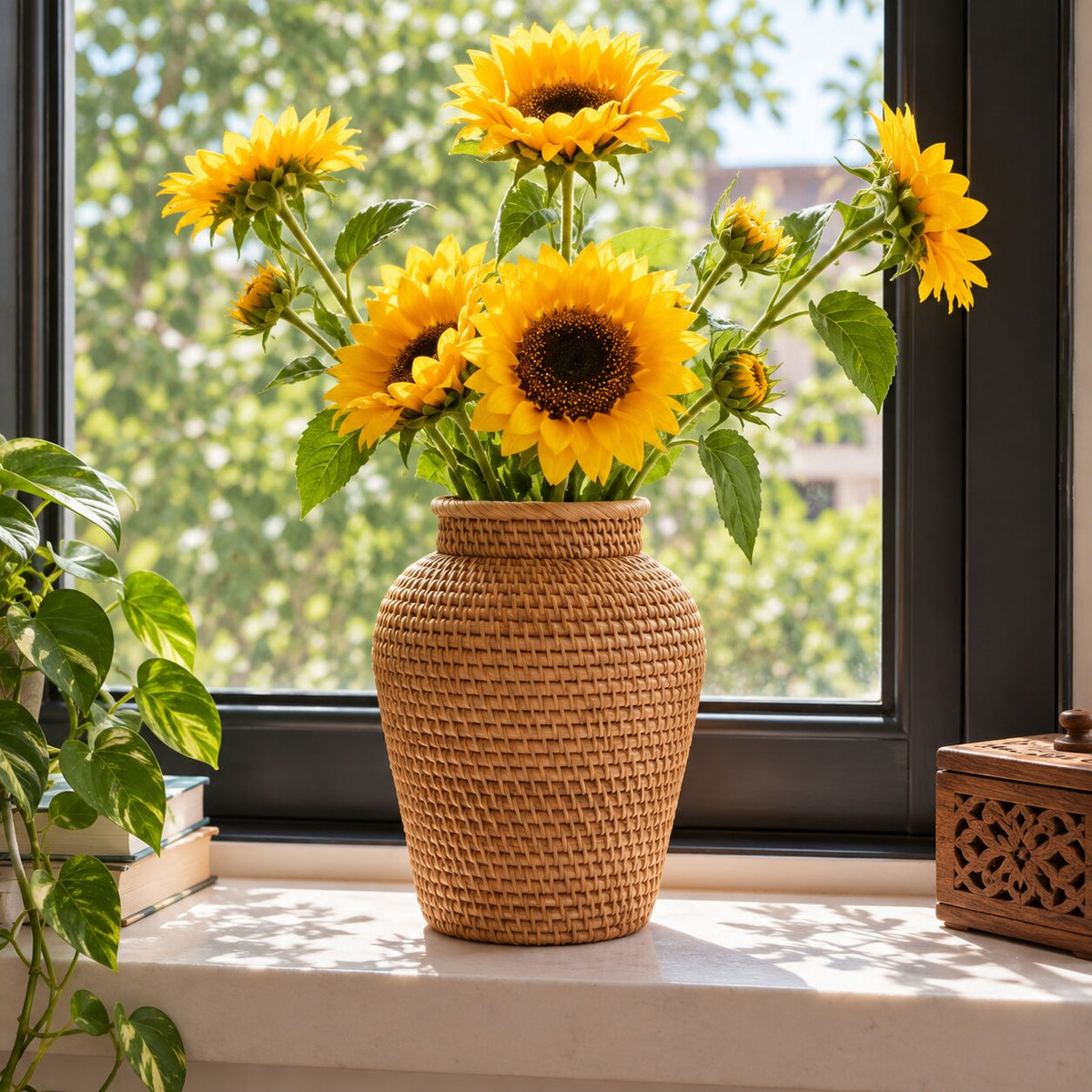 Vase en Osier Style Bohème pour Fleurs