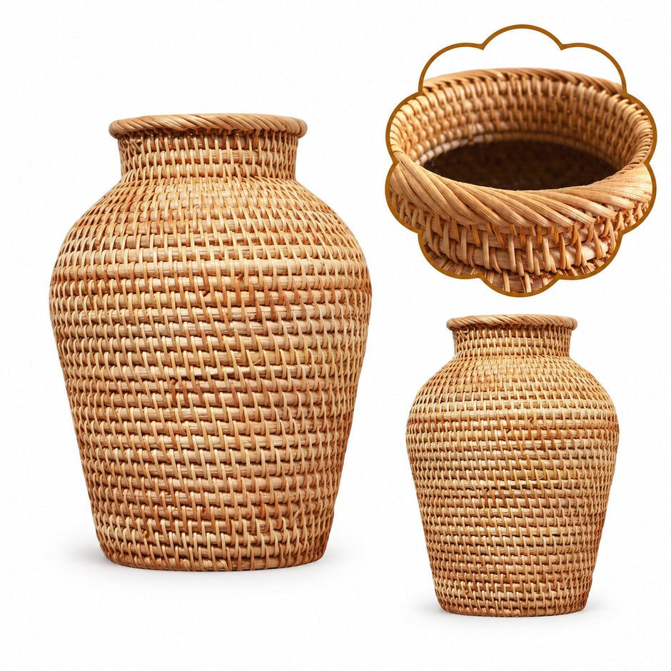 Vase en Osier Style Bohème pour Fleurs
