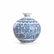 Vase en Porcelaine Bleu et Blanc avec Dessin de Lotus