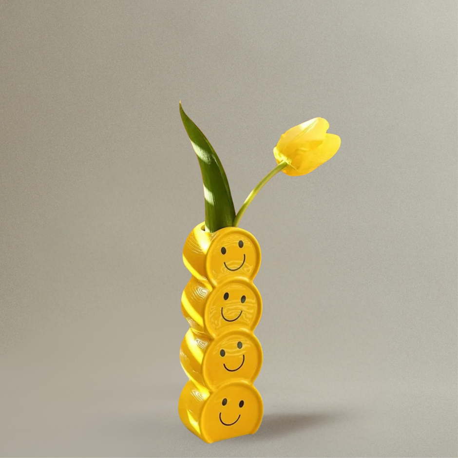 Vase Art Jaune en Forme de Smiley